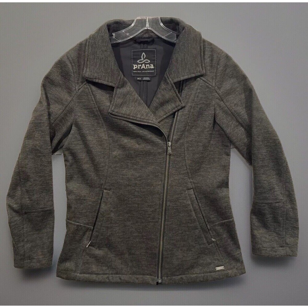 PRANA Womens Marabelle Moto Jacket Sz M Gray Full Zip Soft Shell Outerwear Coat
